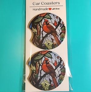 Cardinal Stained Glass Look Car Truck Cup Holder Car Coasters